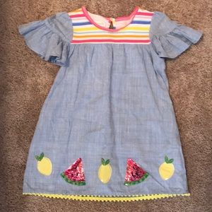 Mudpie watermelon and lemon chambray dress, 5T